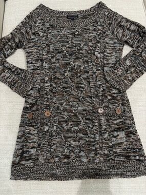 Cozy Off-the-Shoulder Cable Knit Tunic Sweater — Brown/Cream